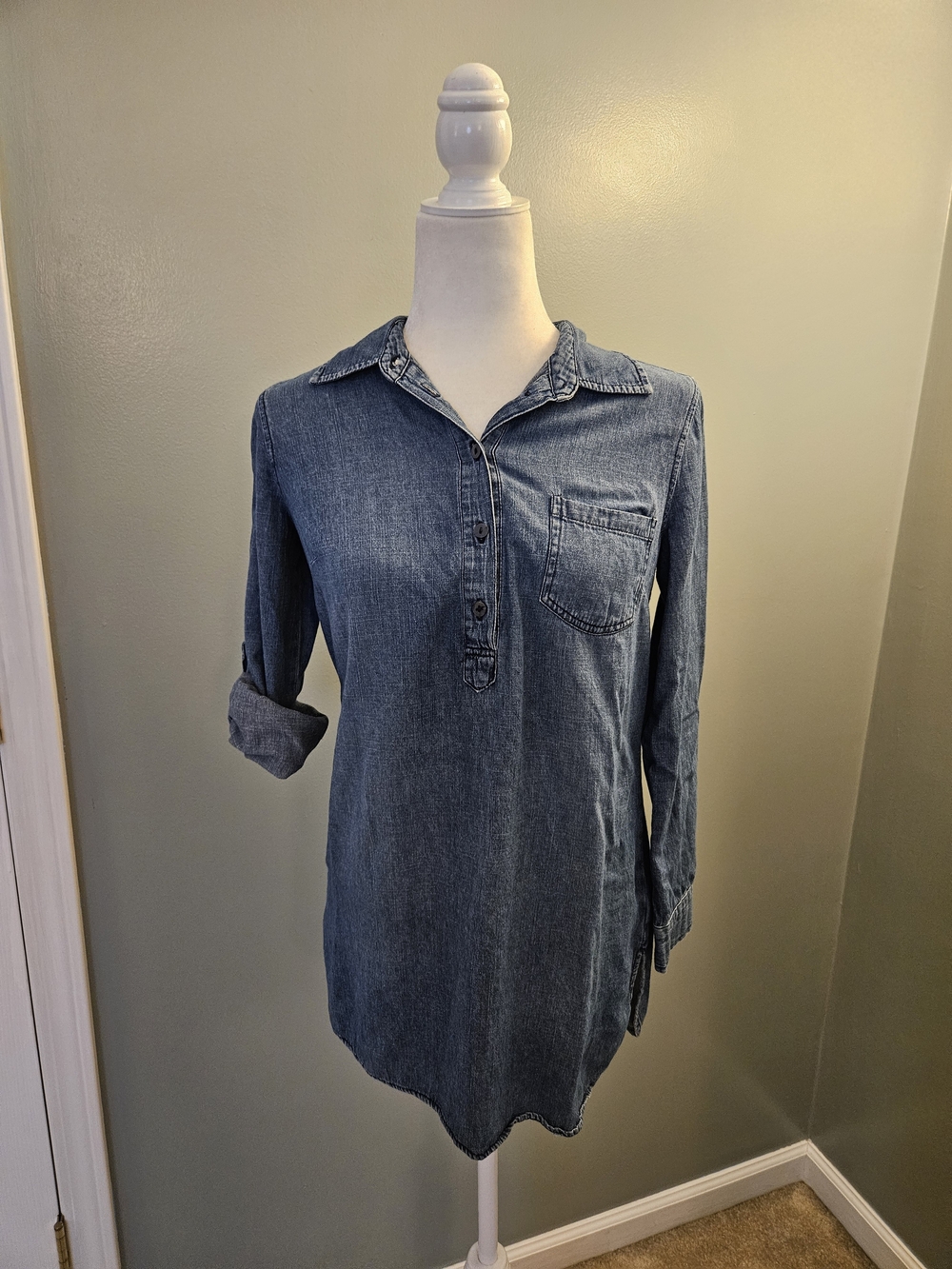 A.N.A Women's Size Small S Denim Tunic Shirt Blouse